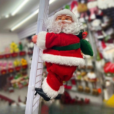 Electric Climbing Ladder Santa Claus with Music & LED Light, Xmas Tree Decorations Hanging Christmas Ornaments Tree Decor