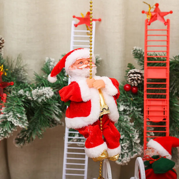 Electric Climbing Ladder Santa Claus with Music & LED Light, Xmas Tree Decorations Hanging Christmas Ornaments Tree Decor