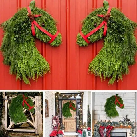 Winter Wreath Farmhouse Double Horse Head Christmas Wreath Pre Christmas Sale Perfect Gift for Family Equestrian Lovers Dropship