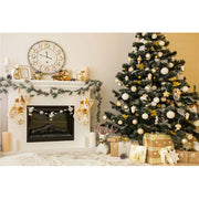 Christmas Tree Winter Portrait Background Photography Fireplace Clock Family Living Room Party Backdrop Socks Gifts Photocall