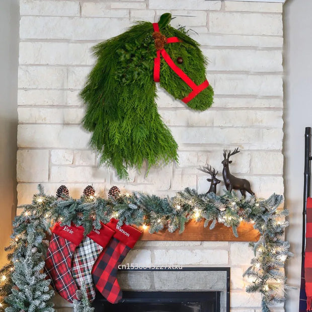 Winter Wreath Farmhouse Double Horse Head Christmas Wreath Pre Christmas Sale Perfect Gift for Family Equestrian Lovers Dropship