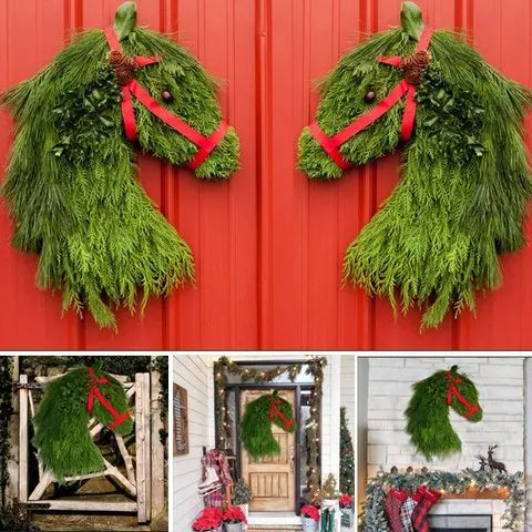 Winter Wreath Farmhouse Double Horse Head Christmas Wreath Pre Christmas Sale Perfect Gift for Family Equestrian Lovers Dropship
