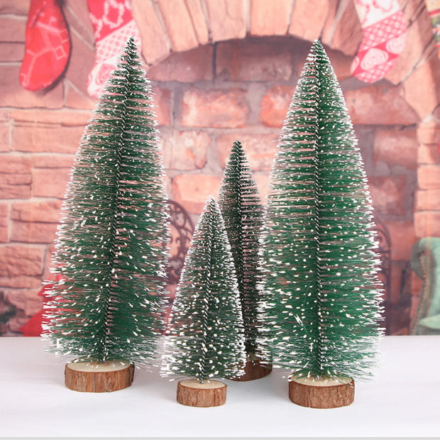 Christmas Decorations Mini Trees Artificial Tree Bottle Brush Trees Wooden Base Decor Party Home Table Craft Shop Window