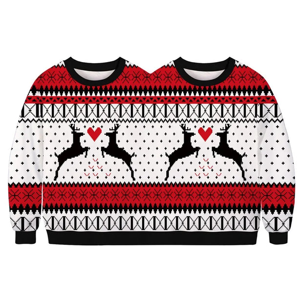 Double Ugly Christmas Couple Sweaters Siamese Twins Pullover 3D Printed Funny Couple Sweatshirt