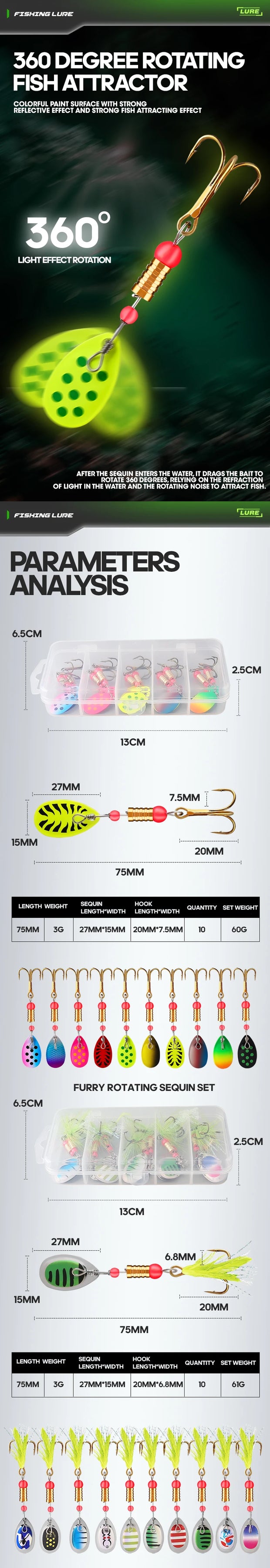 10pcs/box 75mm 3g Fishing Spinner Bait Metal Inline Spinner Lure Combo Metal Spoon Lure Bait Kit fishing hook  pescaria