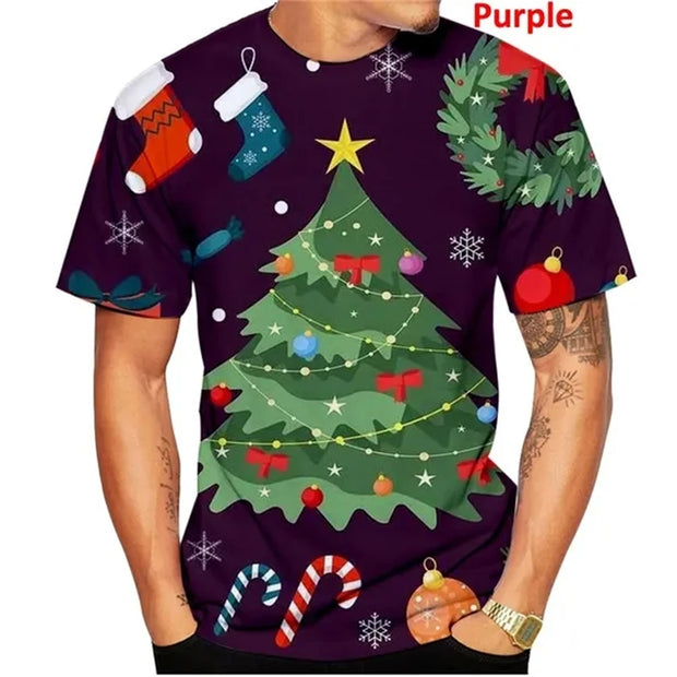 Christmas Men's Fashion Tshirt 3D Printed T-shirt Christmas Short Sleeve Unisex Casual Santa Claus Cartoon Tee Funny Kids Gift