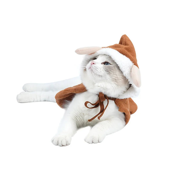 Christmas Pet Cosplay Costume Plush Cat And Dog Clothes Autumn And Winter New Cute Christmas Cloaks Pet Clothes