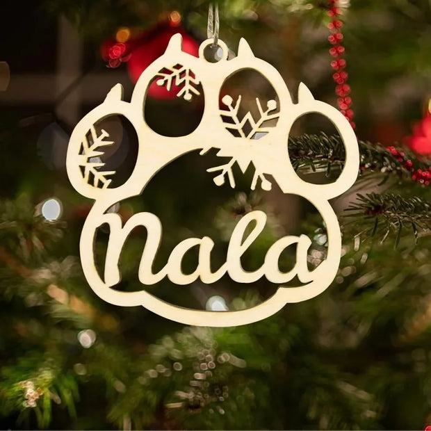 Personalized Wooden Pet Name Paw Print Christmas Ornament Custom Dogs Name Ornaments