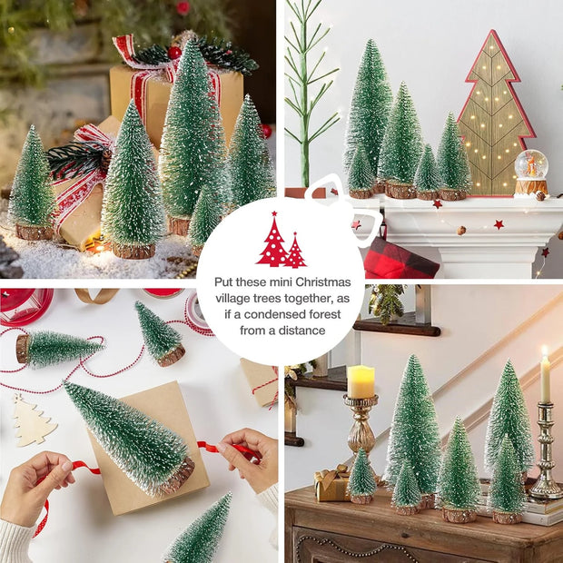 Christmas Decorations Mini Trees Artificial Tree Bottle Brush Trees Wooden Base Decor Party Home Table Craft Shop Window