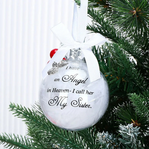 Home Decoration Xmas I Have An Angel In Heaven Memorial Ornament Family Pendant Hanging Ornaments Feather Ball