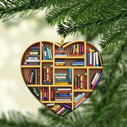 Book Lovers Heart Shaped Bookshelf Christmas Pendant Acrylic Drop Ornament Door Window Christmas Tree Car Hanging Decoration