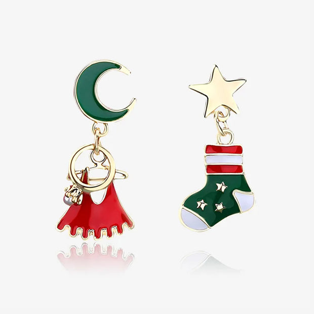 Fashion Christmas Green Bowknot Bell Pendant Earrings for Women Exquisite Elk Wind Chimes Dangle Earrings New Year Xmas Gifts