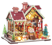Christmas House Mini Dollhouse Kit Mini Assembled Model Bookshelf DIY Handmade Toy Set, Suitable for Adult Christmas Gifts
