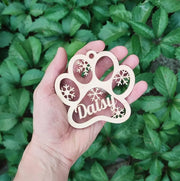 Personalized Wooden Pet Name Paw Print Christmas Ornament Custom Dogs Name Ornaments