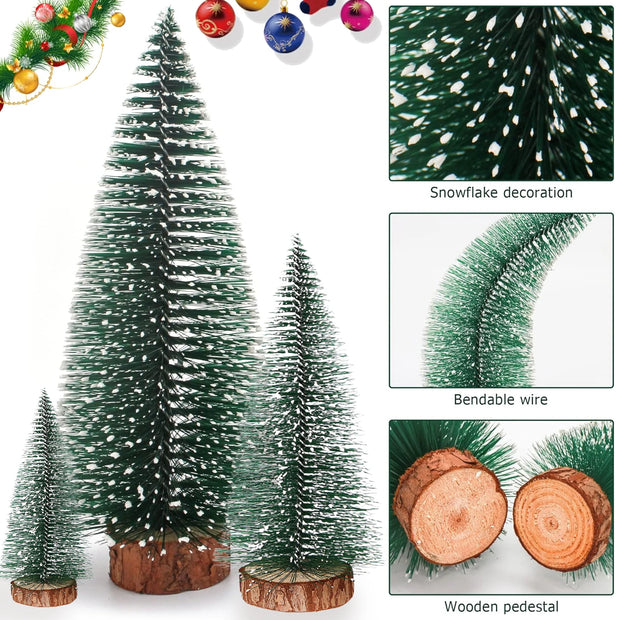 Christmas Decorations Mini Trees Artificial Tree Bottle Brush Trees Wooden Base Decor Party Home Table Craft Shop Window