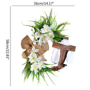 Easter Cross Wreath with Bow Rattan Ring Garland Hanging Ornament for Home Front Door Wall Garden Decoration Art Gift Supplies