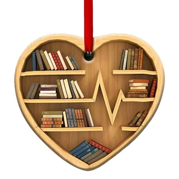 Christmas Decorations 2D Library Bookshelf Heart Ornament Lovers Heart Ornament Creative Cute Navidad 2D Bookworm Decorations