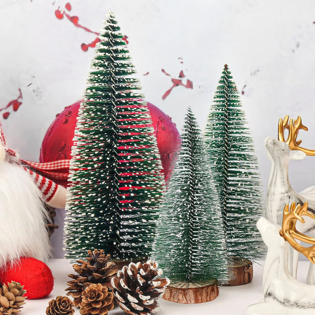 Christmas Decorations Mini Trees Artificial Tree Bottle Brush Trees Wooden Base Decor Party Home Table Craft Shop Window