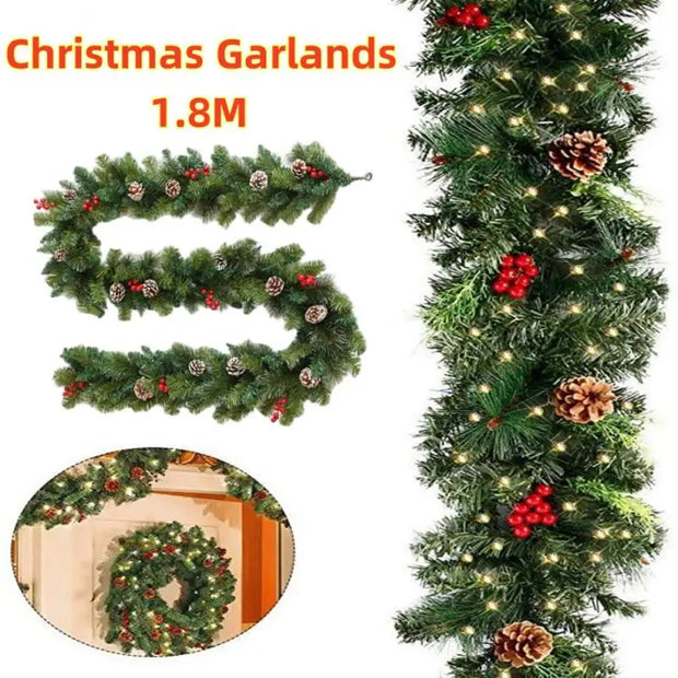 Christmas Garlands With Pinecones Red Berries Artificial Christmas Wreaths For Home Xmas Tree Stairs Door New Year Decoration