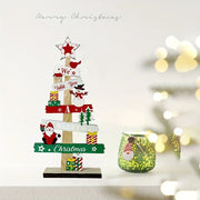 Christmas Wooden Tabletop Decoration, Festive Mini Tree with Santa, Snowman, and Gifts,Manufactured Wood Seasonal Decor
