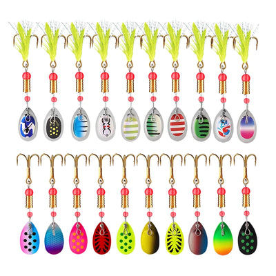 10pcs/box 75mm 3g Fishing Spinner Bait Metal Inline Spinner Lure Combo Metal Spoon Lure Bait Kit fishing hook  pescaria