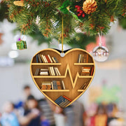 Book Lovers Heart Shaped Bookshelf Christmas Pendant Acrylic Drop Ornament Door Window Christmas Tree Car Hanging Decoration