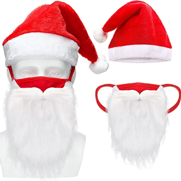 Christmas Hat 3D Santa Claus Beard Masks for Adult Kids Plush Thicken Warm Xmas Cap Christmas New Year Party Festival Supplies