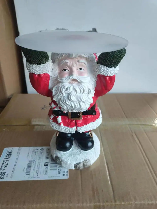 Resin Santa Claus Statues Holding Snack Tray Christmas Figurine with Treats Holder Cake Dessert Stand Fruit Plate for Xmas Party