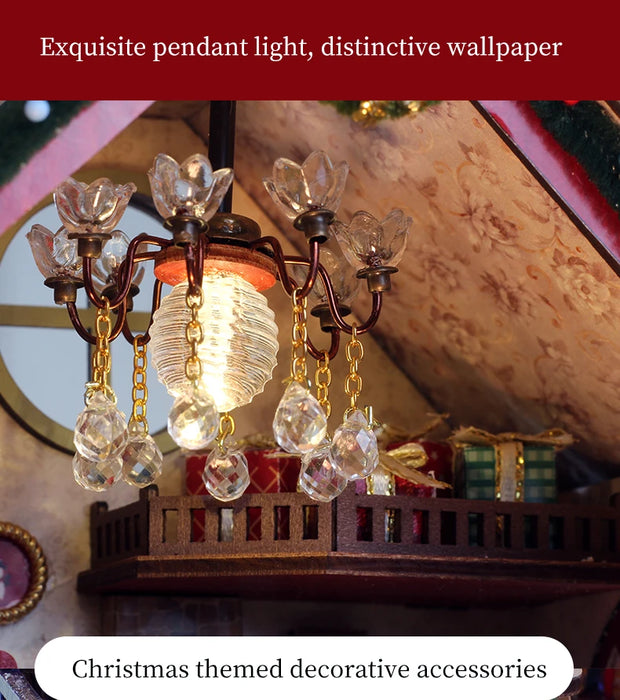 Christmas House Mini Dollhouse Kit Mini Assembled Model Bookshelf DIY Handmade Toy Set, Suitable for Adult Christmas Gifts