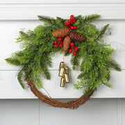 Christmas Simulation Flower Wreath Farmhouse Bohemian Style Flower Wreath Decoration Bell Flower Wreath Door Hanging