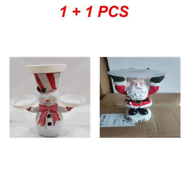 Resin Santa Claus Statues Holding Snack Tray Christmas Figurine with Treats Holder Cake Dessert Stand Fruit Plate for Xmas Party