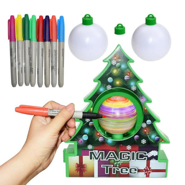 DIY Christmas Tree Rotate Drawing Ball Set Electric Painting Machine Christmas Decoration Kids Electric Toys For Children Gift-A