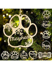 Personalized Wooden Pet Name Paw Print Christmas Ornament Custom Dogs Name Ornaments