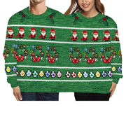 Double Ugly Christmas Couple Sweaters Siamese Twins Pullover 3D Printed Funny Couple Sweatshirt