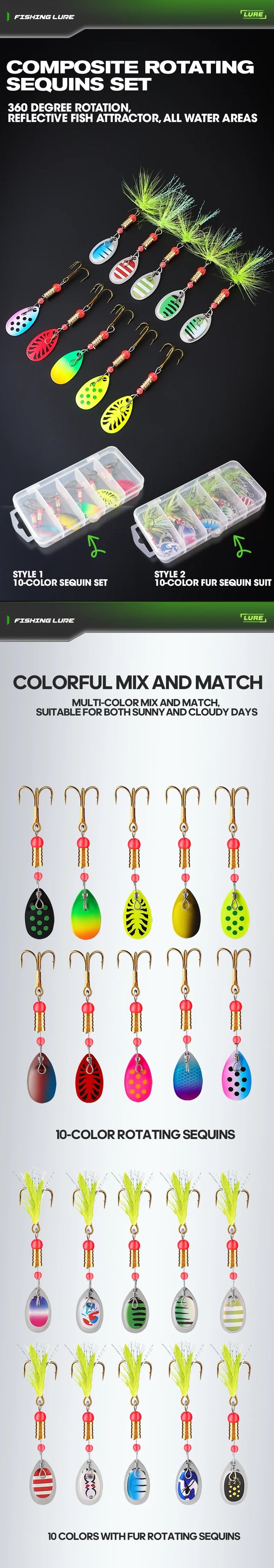 10pcs/box 75mm 3g Fishing Spinner Bait Metal Inline Spinner Lure Combo Metal Spoon Lure Bait Kit fishing hook  pescaria