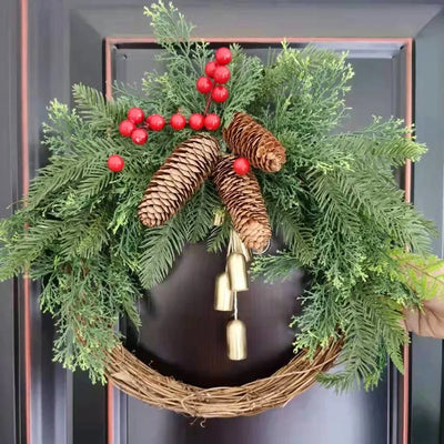 Christmas Simulation Flower Wreath Farmhouse Bohemian Style Flower Wreath Decoration Bell Flower Wreath Door Hanging