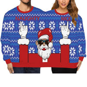 Double Ugly Christmas Couple Sweaters Siamese Twins Pullover 3D Printed Funny Couple Sweatshirt