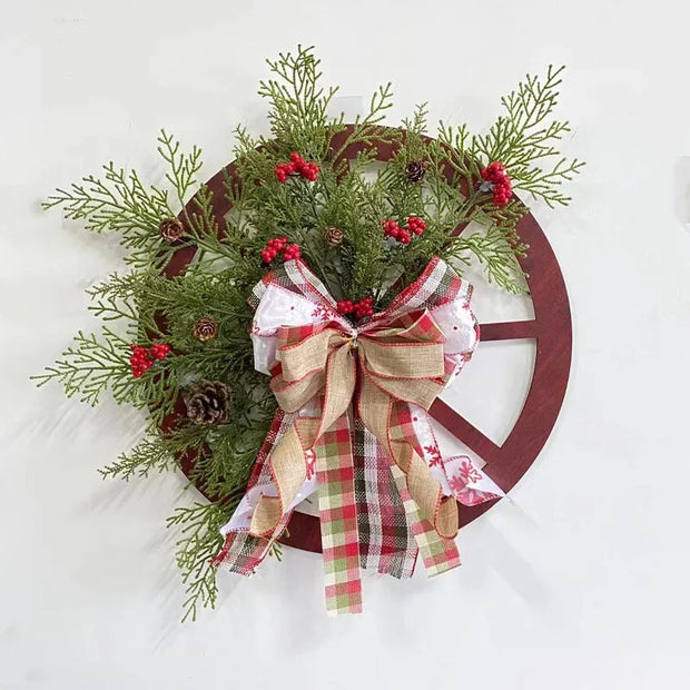 5PCS Christmas Decoration Door Hanging Wooden Roulette Wheel Wreath Christmas Pine Cone Wreath Home Decoration Christmas Gift