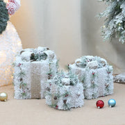 Christmas Lighted Gift wrought iron Three-piece Gift Box Christmas Tree Ornaments Luminous Plush Home Outdoor Decorations