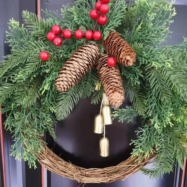 Christmas Simulation Flower Wreath Farmhouse Bohemian Style Flower Wreath Decoration Bell Flower Wreath Door Hanging