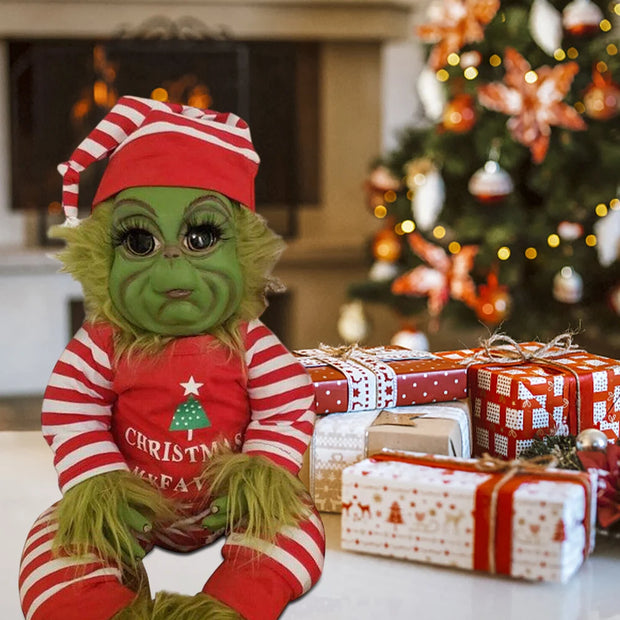 Christmas Grinch Baby Toys Silicone Grinch Doll Soft Christmas Plush Doll Green Hair Monster Plush Toy Children Doll Xmas Decor