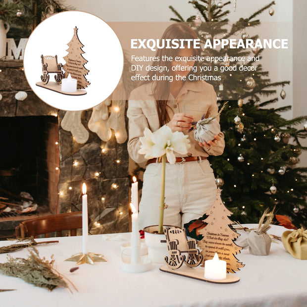 1pc Christmas Tree Ornament Creative Xmas Diy Wooden Decor Electronic Lamp Durable Desktop Festival Craft Xmas Wood Scene