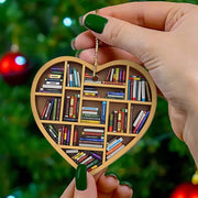 Book Lovers Heart Shaped Bookshelf Christmas Pendant Acrylic Drop Ornament Door Window Christmas Tree Car Hanging Decoration