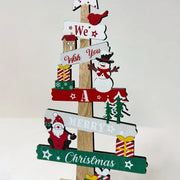 Christmas Wooden Tabletop Decoration, Festive Mini Tree with Santa, Snowman, and Gifts,Manufactured Wood Seasonal Decor