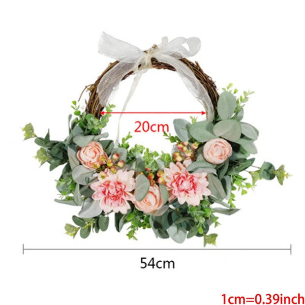 Easter Cross Wreath with Bow Rattan Ring Garland Hanging Ornament for Home Front Door Wall Garden Decoration Art Gift Supplies
