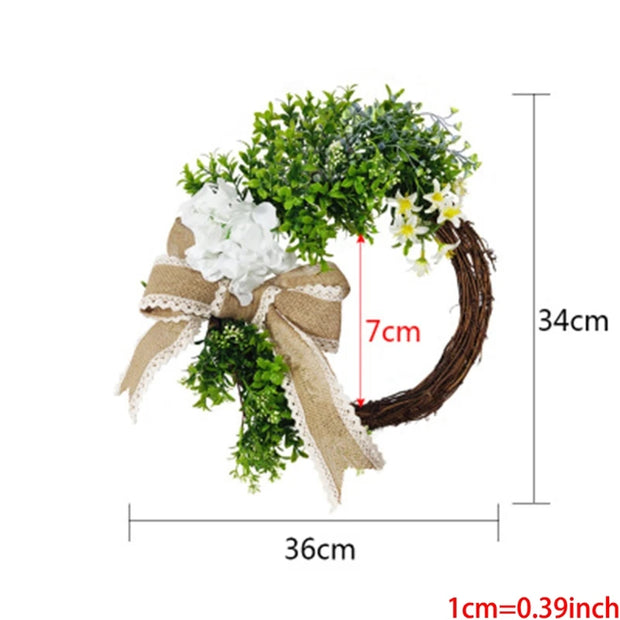 Easter Cross Wreath with Bow Rattan Ring Garland Hanging Ornament for Home Front Door Wall Garden Decoration Art Gift Supplies