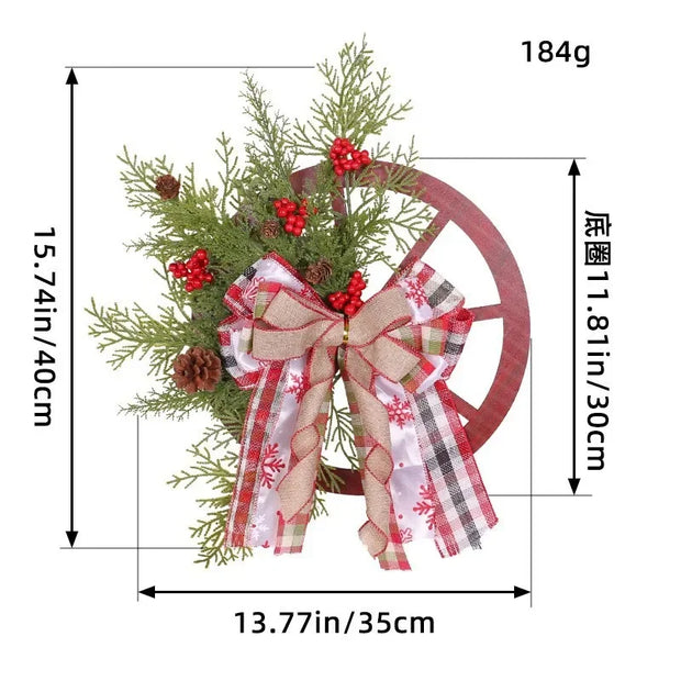 5PCS Christmas Decoration Door Hanging Wooden Roulette Wheel Wreath Christmas Pine Cone Wreath Home Decoration Christmas Gift