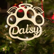 Personalized Wooden Pet Name Paw Print Christmas Ornament Custom Dogs Name Ornaments