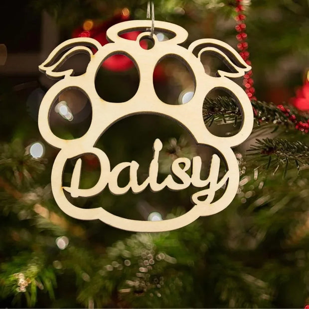 Personalized Wooden Pet Name Paw Print Christmas Ornament Custom Dogs Name Ornaments