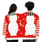 Double Ugly Christmas Couple Sweaters Siamese Twins Pullover 3D Printed Funny Couple Sweatshirt